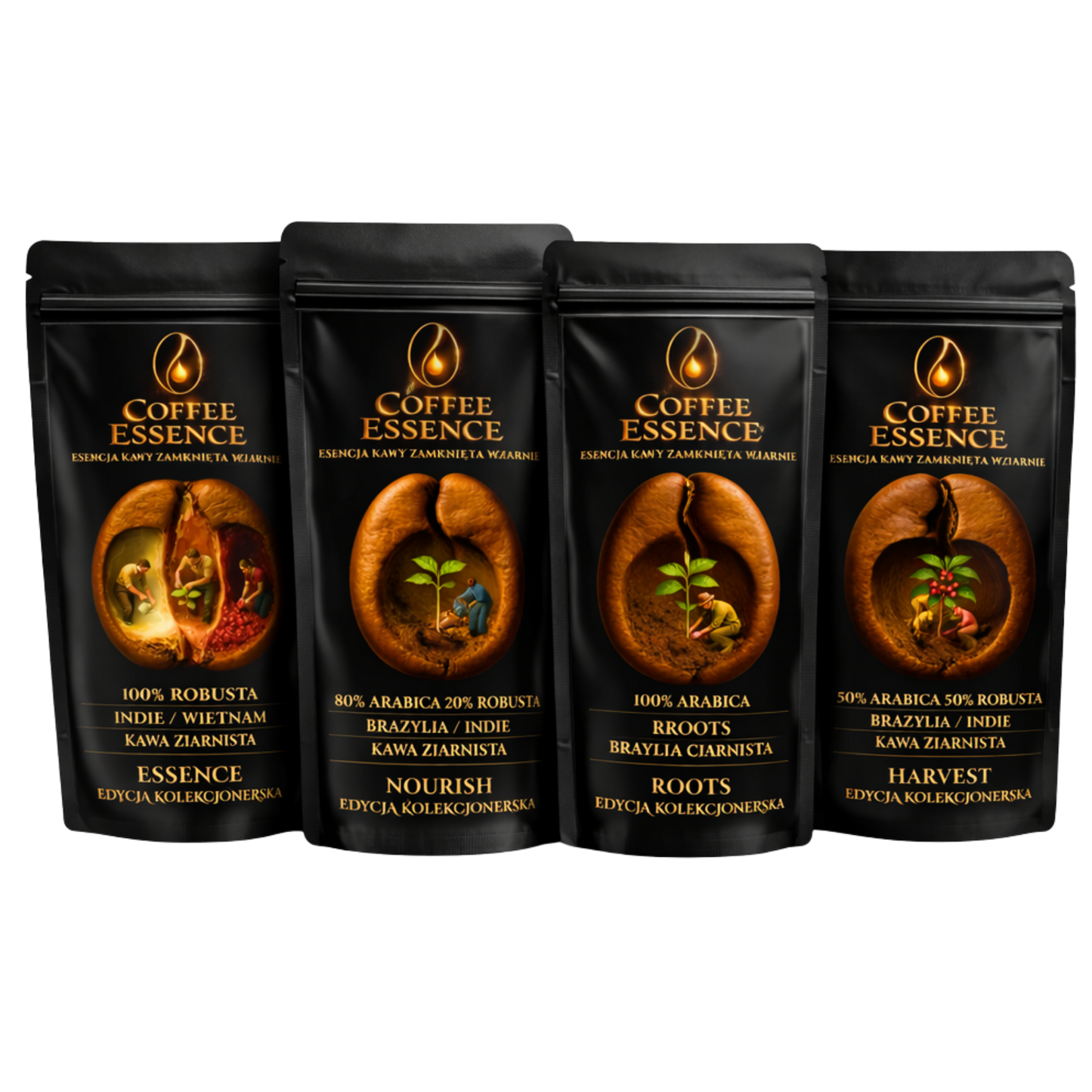 Zestaw degustacyjny Kawy Ziarnistej 4×100g 100% arabica, 80/20, 50/50, 100% robusta