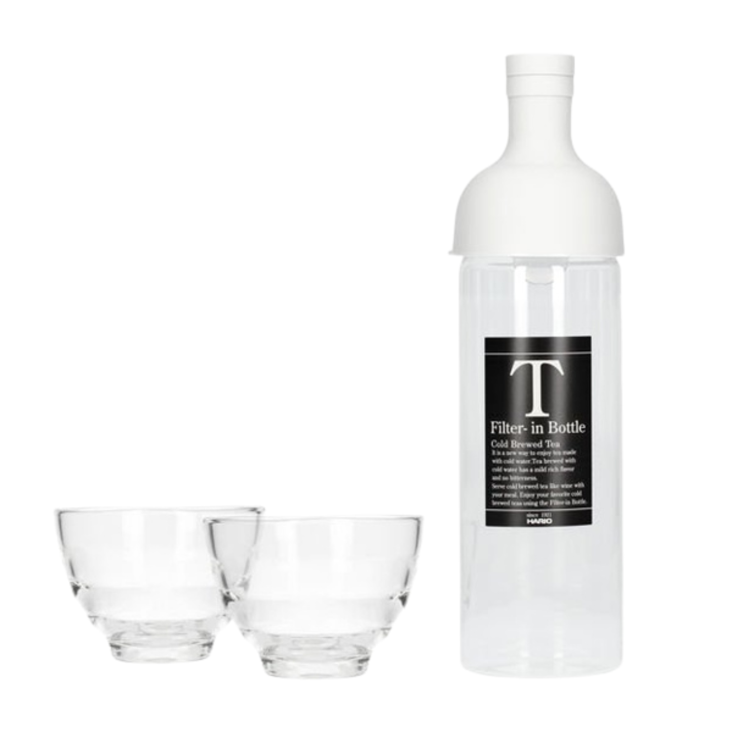 Butelka z dwiema szklankami do Cold Brew herbata kawa 750 ml Jasnoszara + 2 szklanki Yunomi